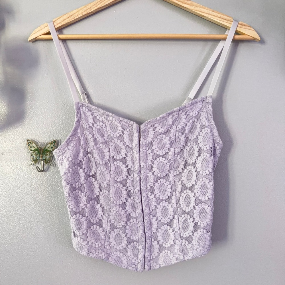 Madden Girl Corset Top Lavender Fairy Floral Lace Y2K Festival Bustier Juniors S